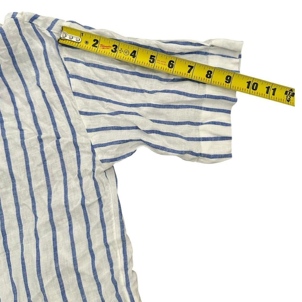H&M Linen Blend Shirt top size medium blue white stripe NWT - Picture 8 of 12
